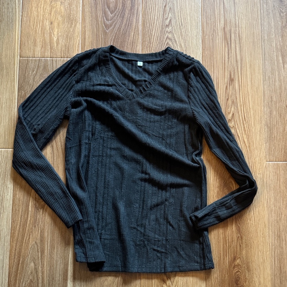 Black Ribbed V-Neck Sweater